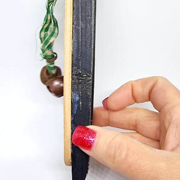 Snowman Wood Sled w Bells Country Cottage Farmhouse Christmas Holiday Ornament - Picture 4 of 8